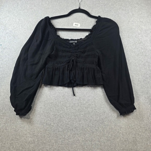 Cotton Candy Black Smocked Peasant Crop Top Long Balloon Sleeve Small - Picture 2 of 9